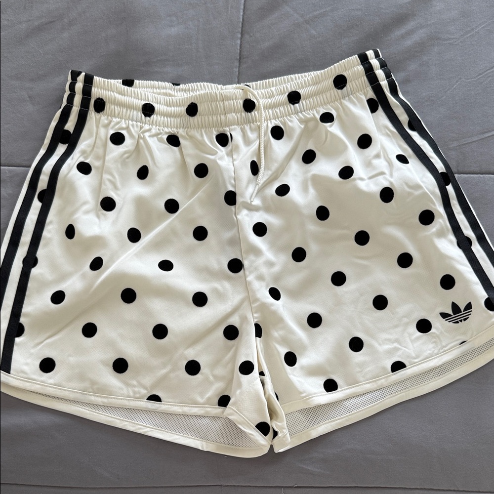adidas White Polka Dot Athletic sprinter Shorts